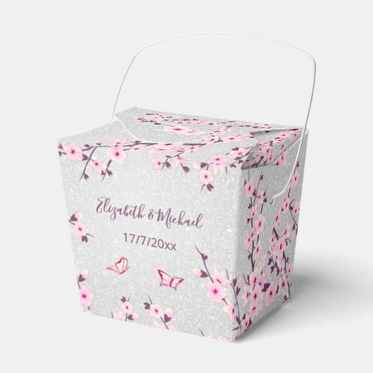 Cherry Blossom Pink Silver Glitter | Weddenschap Bedankdoosjes (Voorkant Zijde)