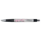Cherry Blossom Pink Silver Monogram Pen (Voorkant)