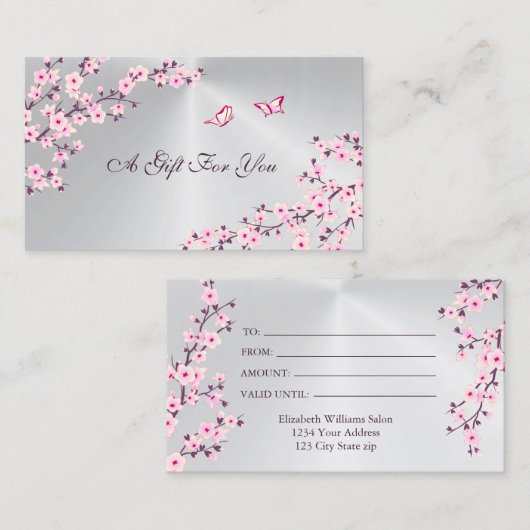 Cherry Blossom Pink Silver Visitekaartje (Voorkant / Achterkant)