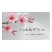 Cherry Blossom Pink Silver Wedding Planner Naambadge (Voorkant)