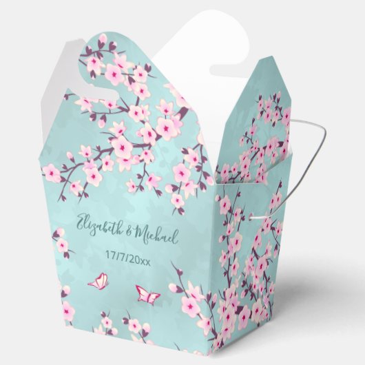 Cherry Blossom Pink Turquoise | Aangepast huwelijk Bedankdoosjes (Geopend)