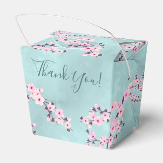 Cherry Blossom Pink Turquoise | Aangepast huwelijk Bedankdoosjes (Achterkant)