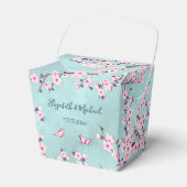 Cherry Blossom Pink Turquoise | Aangepast huwelijk Bedankdoosjes (Voorkant Zijde)