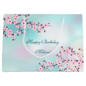 Cherry Blossom Pink Turquoise Birthday Groot Cadeauzakje (Voorkant)