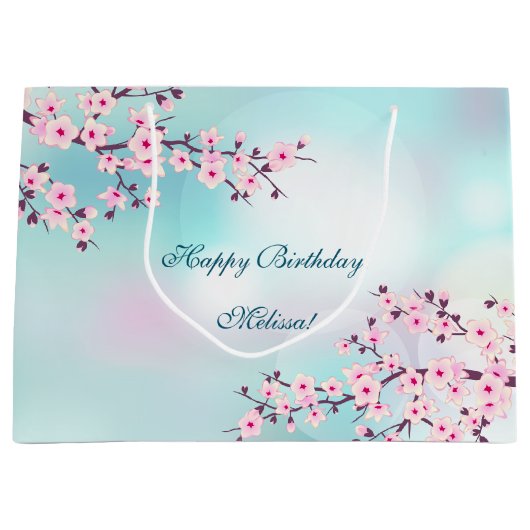 Cherry Blossom Pink Turquoise Birthday Groot Cadeauzakje (Voorkant)