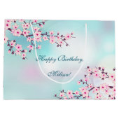 Cherry Blossom Pink Turquoise Birthday Groot Cadeauzakje (Achterkant)