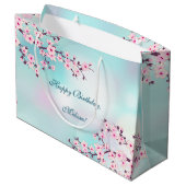 Cherry Blossom Pink Turquoise Birthday Groot Cadeauzakje (Achterkant Gekanteld)