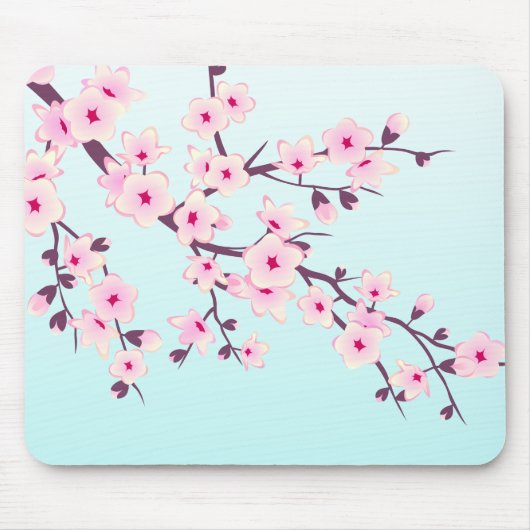 Cherry Blossom Pink Turquoise Floral Muismat (Voorkant)