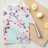  Cherry Blossom Pink Turquoise Theedoek (Quarter Fold)