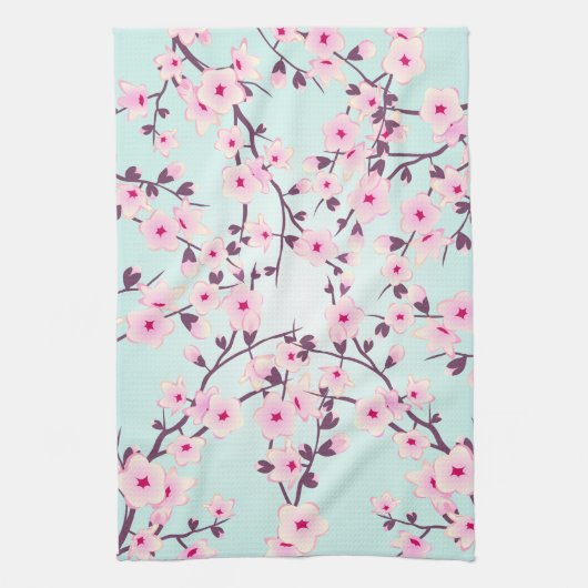  Cherry Blossom Pink Turquoise Theedoek (Verticaal)