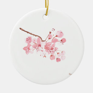 Cherry blossom Pink Waterverf natuur Sakura Keramisch Ornament