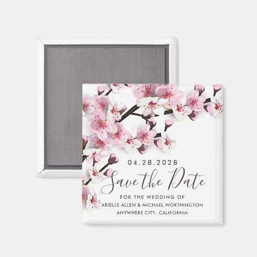 Cherry Blossom Pink Wedding Save the Date Magneten (Voorkant / Achterkant)