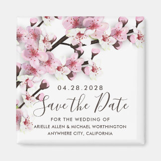 Cherry Blossom Pink Wedding Save the Date Magneten