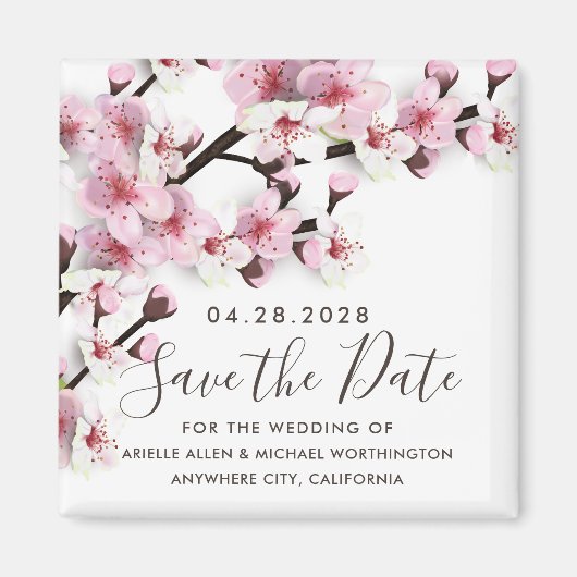 Cherry Blossom Pink Wedding Save the Date Magneten (Voorkant)