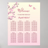 Cherry Blossom Pink Wedding Seding Chart Poster (Voorkant)