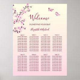 Cherry Blossom Pink Wedding Seding Chart Poster