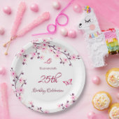 Cherry Blossom Pink White Aangedag Papieren Bordje (Feest)