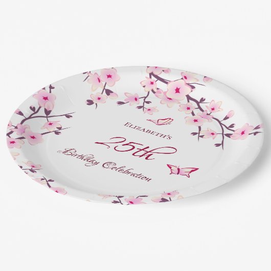 Cherry Blossom Pink White Aangedag Papieren Bordje (Gekanteld)