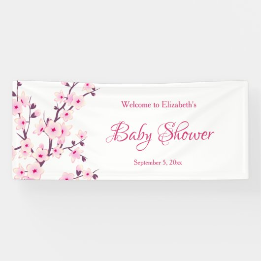 Cherry Blossom Pink White | Aangepast Baby shower Spandoek (Horizontaal)