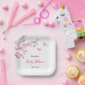 Cherry Blossom Pink White Baby shower Papieren Bordje (Feest)