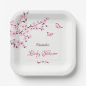 Cherry Blossom Pink White Baby shower Papieren Bordje (Voorkant)