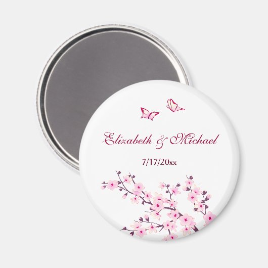 Cherry Blossom Pink White bewaart de datum Magnet (Voorkant / Achterkant)