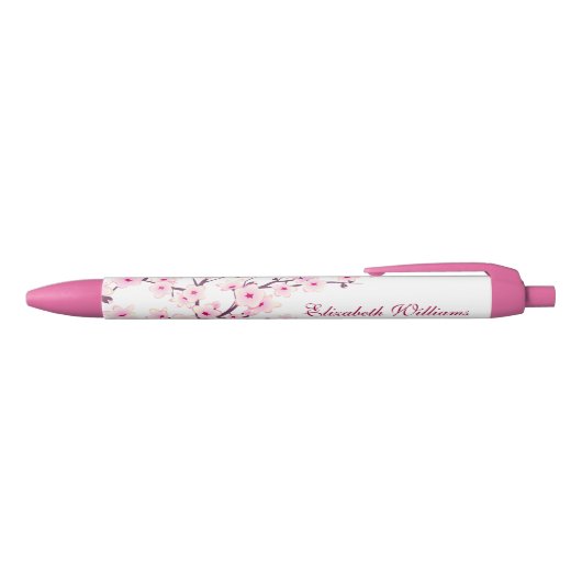 Cherry Blossom Pink White Business Zwarte Inkt Pen (Bovenkant)