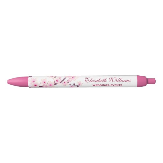 Cherry Blossom Pink White Business Zwarte Inkt Pen (Voorkant)