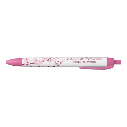 Cherry Blossom Pink White Business Zwarte Inkt Pen (Bodem)