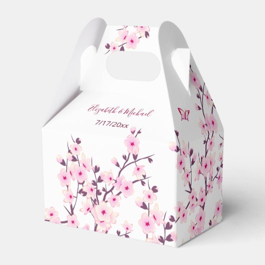 Cherry Blossom Pink White Custom Wedding Bedankdoosjes (Achterkant)