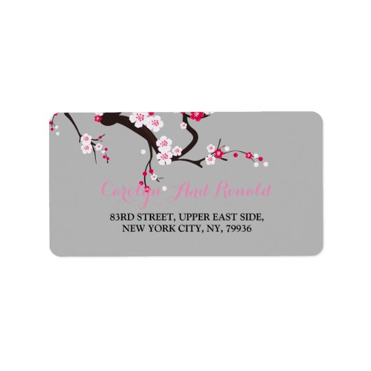 Cherry Blossom Pink White flora Adres label (Voorkant)