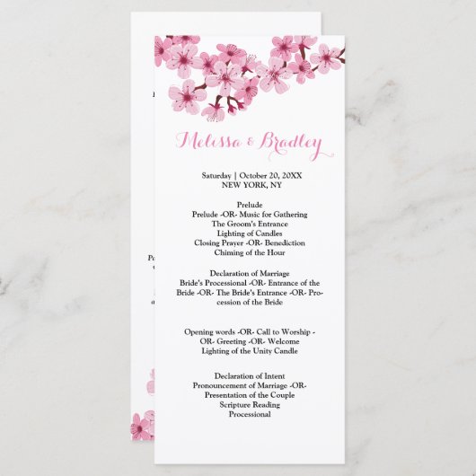 Cherry Blossom Pink White flora ceremony Programme Programmakaart (Voorkant / Achterkant)
