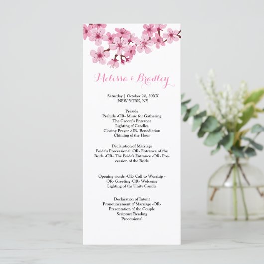 Cherry Blossom Pink White flora ceremony Programme Programmakaart (Staand voorkant)