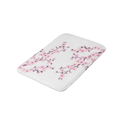 Cherry Blossom Pink White Floral Badmat (Gekanteld)
