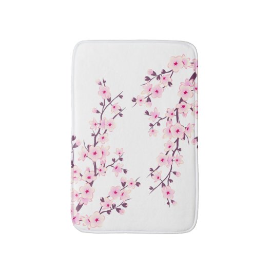 Cherry Blossom Pink White Floral Badmat (Voorkant Verticaal)