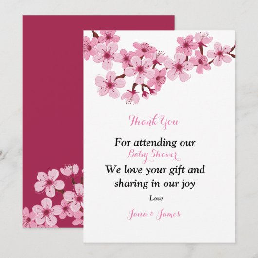 Cherry Blossom Pink White floral Bedankt! Bedankkaart (Voorkant / Achterkant)