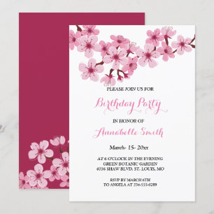 Cherry Blossom Pink White floral Birthday Party Kaart