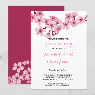 Cherry Blossom Pink White floral Gradution Party Kaart