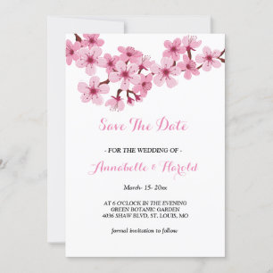 Cherry Blossom Pink White floral save the date