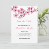 Cherry Blossom Pink White floral save the date (Staand voorkant)