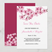 Cherry Blossom Pink White floral save the date (Voorkant / Achterkant)