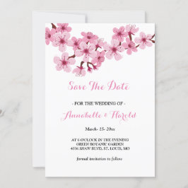 Cherry Blossom Pink White floral save the date