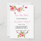 Cherry Blossom Pink White floral save the date (Voorkant)