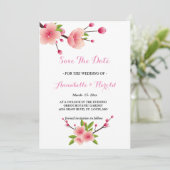 Cherry Blossom Pink White floral save the date (Staand voorkant)