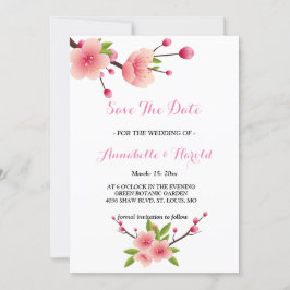 Cherry Blossom Pink White floral save the date