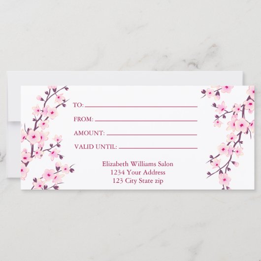 Cherry Blossom Pink White Gift Certificate (Achterkant)
