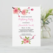 Cherry Blossom Pink White green floral Birthday Kaart (Staand voorkant)