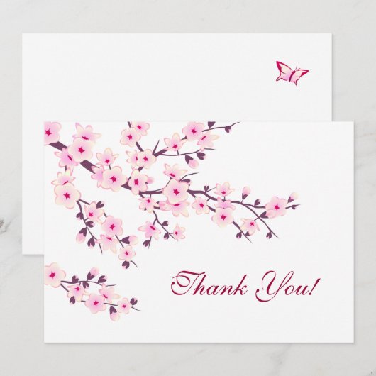 Cherry Blossom Pink White Hartelijk dank Bedankkaart (Voorkant / Achterkant)