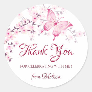 Cherry Blossom Pink White Hartelijk dank Ronde Sticker
