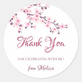 Cherry Blossom Pink White Hartelijk dank Ronde Sticker